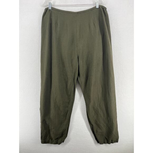 EILEEN FISHER Dress Pants L Linen Silk Canvas Pleated Straight Trouser Green - Picture 2 of 14